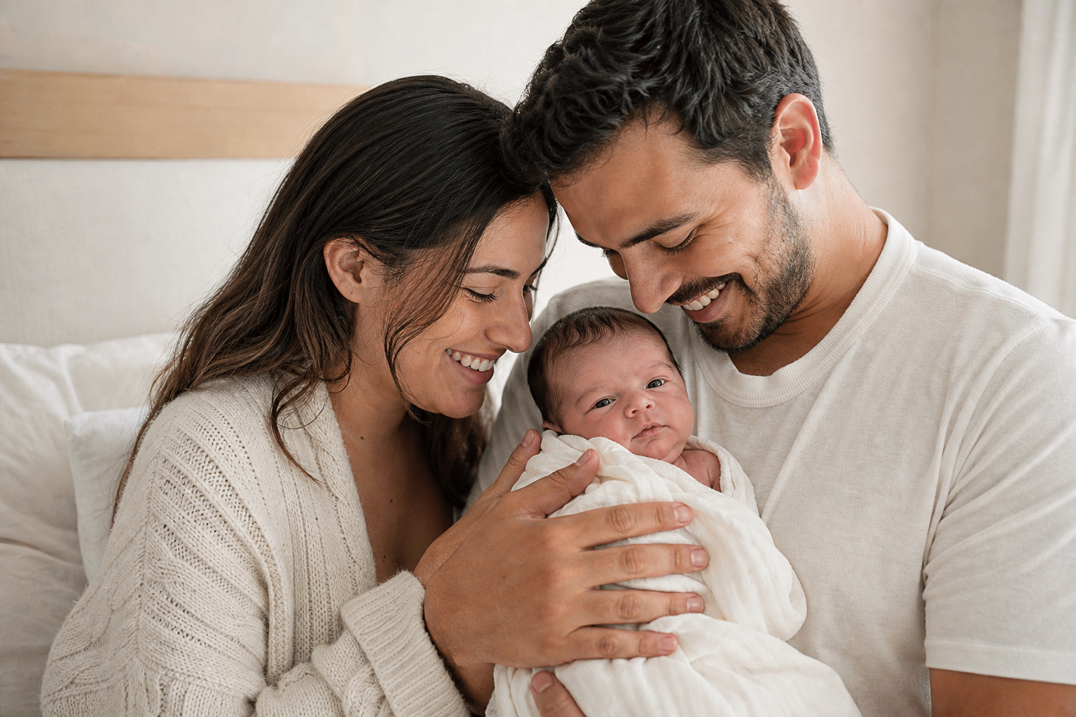 Original photograph of new parents holding their baby
